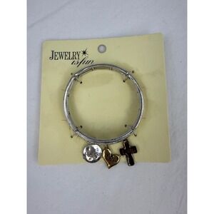 Jewelry Is Fun Lords Prayer Stretch Charm Bracelet Faith Hope Love Mixed Metal